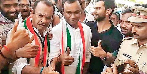 Komatireddy Venkat Reddy celebrates his victory with party workers | Express