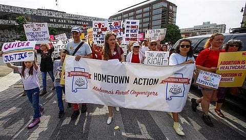 In this May 19, 2019, photo, protesters for women's rights march to the Alabama Capitol to protest a law passed last week making abortion a felony in nearly all cases with no exceptions for cases of rape or incest in Montgomery, Ala. (Photo | AP)