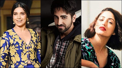 Ayushmann Khurana, Yami Gautam and Bhumi Pednekar. (Photo | Twitter)