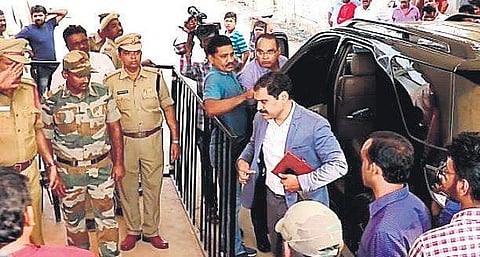 IPS officer Stephen Ravindra at Jagan’s residence in Tadepalli on Monday   | Express