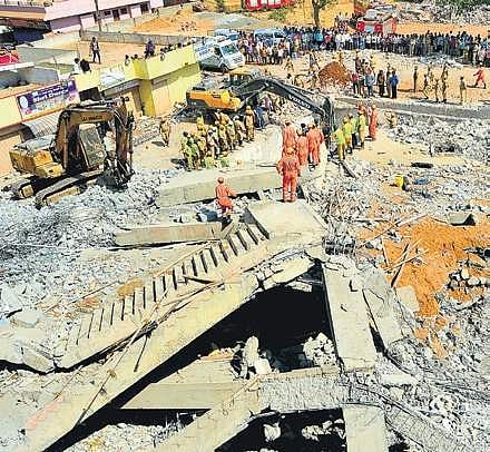 File pictures of the building which collapsed in Dharwad in March