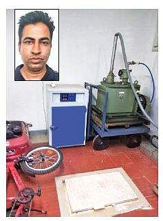 The laboratory where the accused, Shivraj Urs (inset), would manufacture ketamine, in Kengeri, Bengaluru, on Thursday  | Express