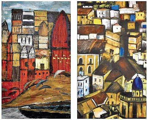 Deepali Jain (Inset) and her acrylic on canvas works that were part of  The Destination, her solo show that just concluded at the India Habitat Centre