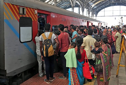 Women board the crowded general class compartment of Kanniyakumari Express at Egmore station in Chennai. (Photo | R Satish Babu, EPS)