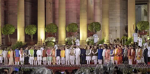 PM Modi and other ministers at the oath taking ceremony in Delhi. (Photo | PTI)