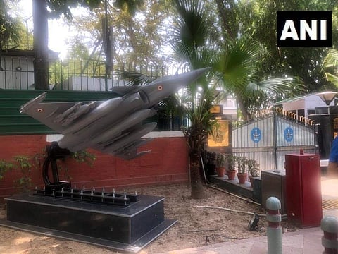 Replica of Rafale jet erected outside Air Chief Marshal BS Dhanoa’s residence in Delhi. (Photo| ANI)