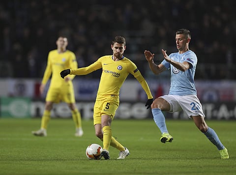 Jorginho was the key figure as Chelsea secured a 1-1 draw in the Europa League semi-final first leg. (Photo | AP)