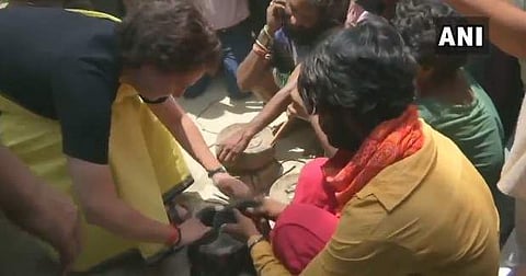 Priyanka Gandhi Vadra was seen interacting with snake charmers in Raebareli (Photo | ANI Twitter)