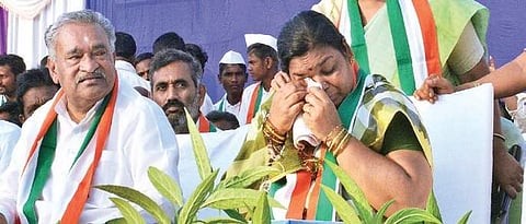 An emotional Kusumavati Shivalli at a Congress rally in Kundgol | Express