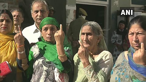 Kashmiri Pandits cast their votes at a Special Polling Station in Udhampur, for Anantnag parliamentary constituency. (Photo | ANI)