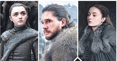 Arya Stark, Jon Snow and Sansa Stark from GOT.