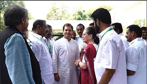 Rahul Gandhi and Sonia Gandhi with Congress MPs aheadb of the CPP (Photo | Twitter@RahulGandhi)