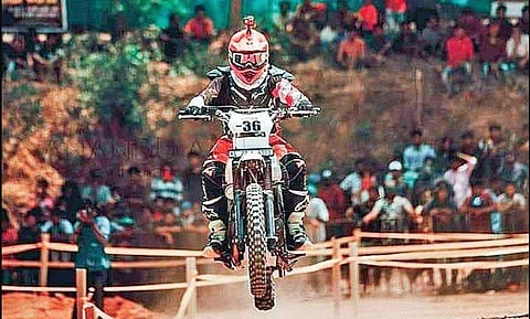 Jeemon Antony (top). Jeemon hitting the dirt track   T P Sooraj