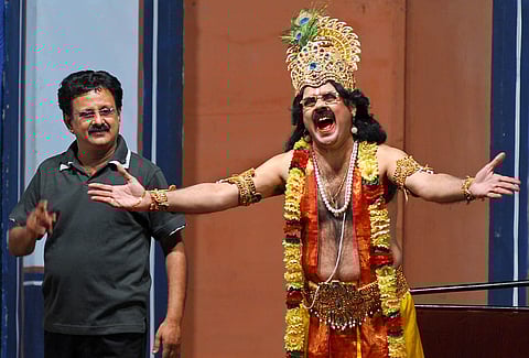 Crazy Mohan (R) as Krishna and Balaji in Crazy Mohan play Chocolate Krishna held at Rani Seethai Hall in Chennai. (File Photo | EPS)