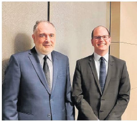 FIBA executive director Asia Hagop Khajirian (L) and FIBA secretary general Andreas Zagklis