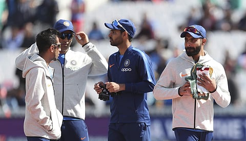 Indian cricket team players before the start of the Cricket World Cup match.  (Photo | AP)