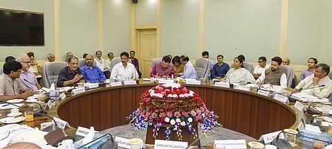 Union Finance Minister Nirmala Sitharaman along with Minister of State Anurag Thakur holds a pre-budget consultation meeting with farm bodies and agricultural experts in New Delhi Tuesday June 11 2019. | PTI