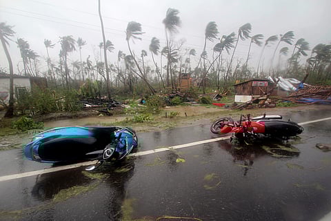 Motorcycles lie on a street in Puri district after Cyclone Fani hit the coastal Odisha. (File Photo | AP)