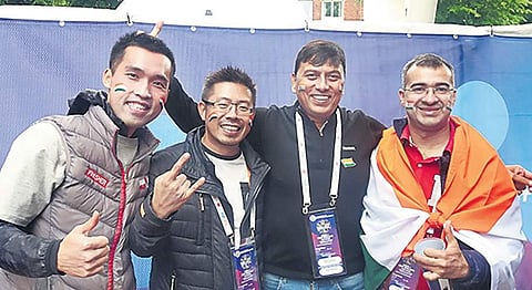 Among the mass of blue at Trent Bridge, there were two unfamiliar faces with the Tri-colour painted on the face.