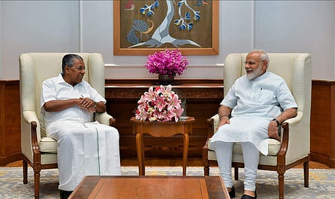 Kerala CM Pinarayi Vijayan meets PM Modi  at the latter's residence (Photo | PIB india)