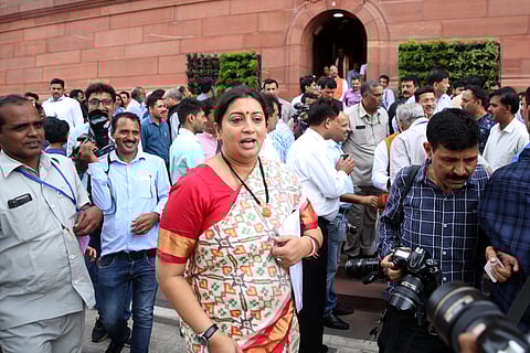 Union Textiles Minister Smriti Irani arrives at the first session of the 17th Lok Sabha at Parliament House in New Delhi Monday June 17 2019. | (Shekhar Yadav | EPS)