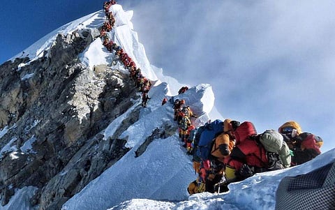 People lined up at the Everest. (Photo | Twitter)