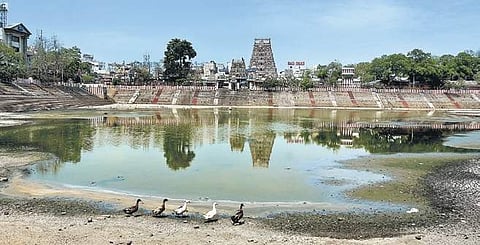 Mylapore temple tank which used to be filled with water is now staring at receding water level due to soaring temperatures | Ashwin Prasath