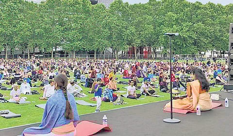 Bhavana sings Sanskrit texts set to beautiful ragas and chants mantras as the yogis perform, which adds to the mystic feel of performing yoga