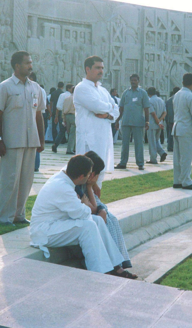 Rahul Gandhi consoling his sister Priyanka. (Express Photo)