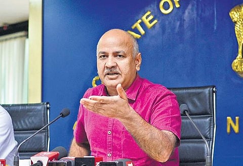 Deputy CM Manish Sisodia addresses the media on Tuesday (Photo | Naveen Kumar)