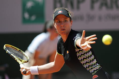 Britain's Johanna Konta plays a shot against Croatia's Donna Vekic during their fourth round match of the French Open tennis tournament at the Roland Garros stadium in Paris. (Photo | AP)