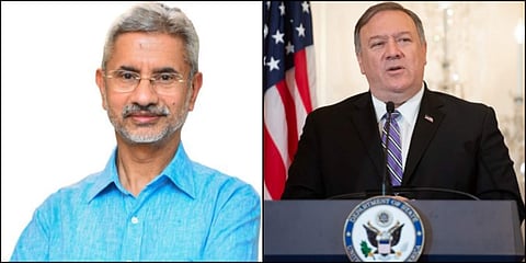 S Jaishankar and Mike Pompeo. (Photo | Twitter, AFP)