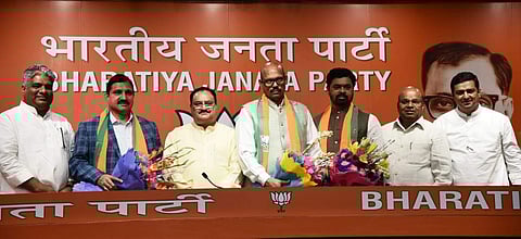 TDP MPs of Rajya Sabha - YS Chowdary, CM Ramesh, TG Venkatesh, join BJP in presence of BJP Working President JP Nadda. (Photo | Parveen Negi, EPS)