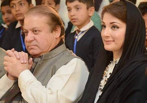 Nawaz Sharif and daughter Maryam. (Photo | Twitter @MaryamNSharif)