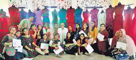 Fashion design students of St Teresa’s College with Satish Sikha