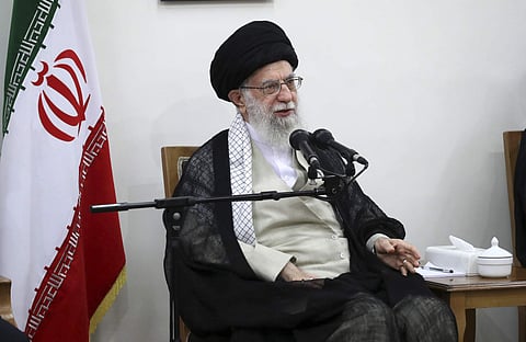 Supreme Leader Ayatollah Ali Khamenei speaks in a meeting at his residence in Tehran, Iran. ( Photo | AP)