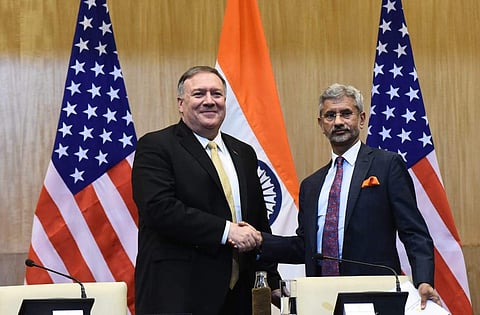 United States Secy of States Mike Pompeo  and External Affairs Minister S Jaishankar in New Delhi. (Photo | Parveen  Negi, EPS)