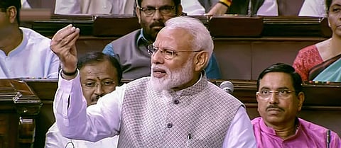 i Prime Minister Narendra Modi speaks in the Rajya Sabha during the 'Motion of Thanks on President's Address' at Parliament in New Delhi. (Photo | PTI)