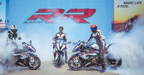 Actor Shahid Kapoor (C) at the launch of the BMW S1000 RR superbike. (Photo | EPS)