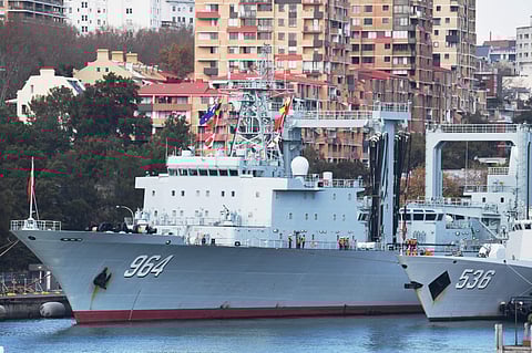 A Chinese naval ship is seen as it docks with two others, after arriving at Garden Island Naval Base in Sydney (Photo | AP)