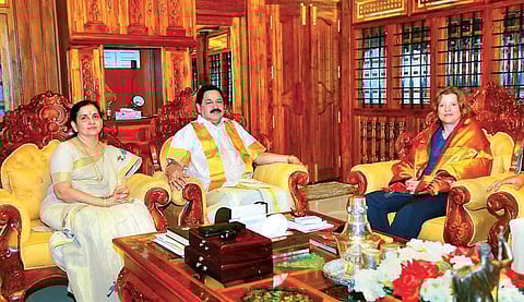 Marie Elisabeth Muller, senior professor, Innovative Content Strategies, Stuttgart University, with Dr T P Jayakrishnan, Holistic Human Metaphysics’ founder and Aushmath Research Trust & Aushmath Bioscience chairman