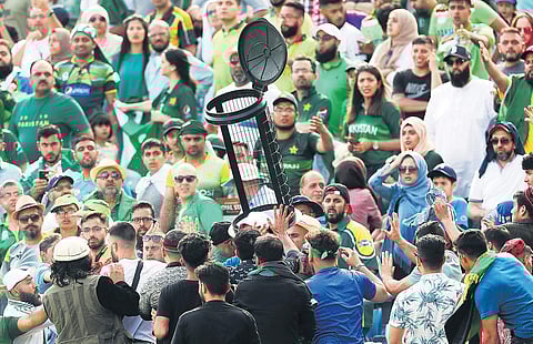 A dustbin was hurled during a clash between Afghanistan and Pakistan supporters at Leeds on Saturday | Reuters