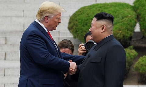 President Donald Trump with North Korean leader Kim Jong Un at the border village of Panmunjom in the Demilitarized Zone. (Photo | AP)