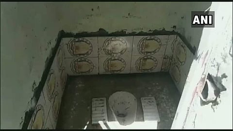 Tiles with images of Mahatma Gandhi. (Photo| ANI)