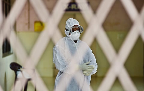 The staff inside the isolation room of Ernakulam Medical College post the second outbreak of Nipah in Kerala. The staff are dressed in biohazard suits to ensure that they do not get infected. (Photo | Albin Mathew, EPS)