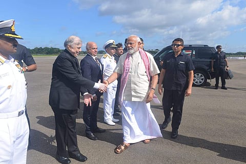 PM Modi leaves for Guruvayur temple from Kochi on Saturday morning. | Express Photo Services