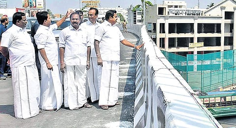 Chief Minister Edappadi K Palaniswami inspecting the remaining works for  the flyover in Salem  on Friday | Express