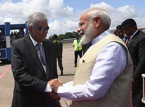 Modi will hold talks with President Maithripala Sirisena, Prime Minister Wickremesinghe and Leader of the Opposition Mahinda Rajapaksa. (Image | Twitter)