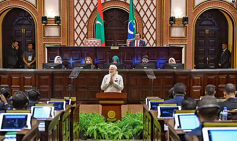 Prime Minister Narendra Modi addresses the Majlis the Parliament of Maldives at Male in Maldives on 8 June 2019. (Photo | PIB)
