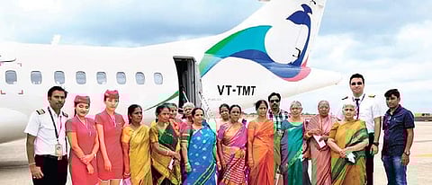 Elderly women on their first-flight from Hyderabad to Nanded on Sunday | Express